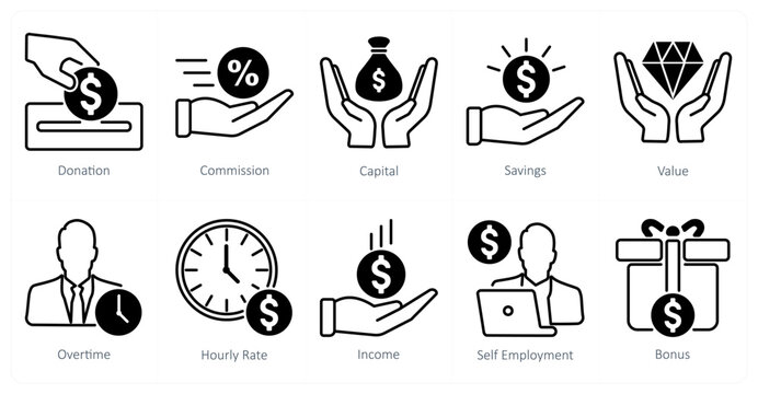 A set of 10 banking icons as donation, commission, capital