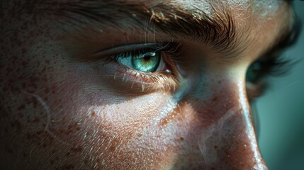 A close-up of a person's face, with a focused and contemplative expression, symbolizing deep thinking and logical reasoning.