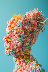 Whimsical Candy-Covered Sculpture with Vibrant Colors