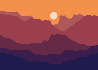 Mountains nature landscape. Vector illustration in flat style.