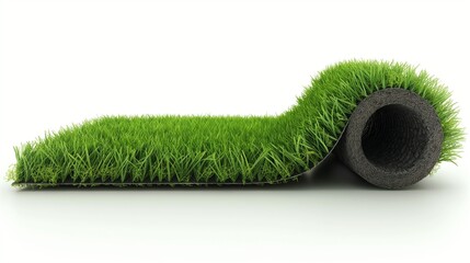 A roll of freshly manufactured artificial grass, ready to be deployed, illustrating the roll's texture and quality on a white background.