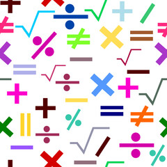 Seamless pattern of mathematic operations symbols.