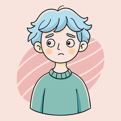 Minimalist person with a sad expression, crafted in an adorable doodle style, Generative AI