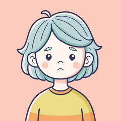 Minimalist person with a sad expression, crafted in an adorable doodle style, Generative AI