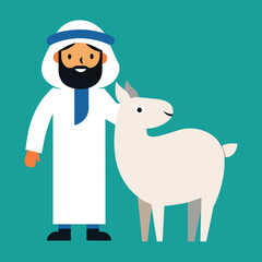 Islamic Arabian Muslim Man with Sheep Goat in Eid Al Adha Celebration vector illustration