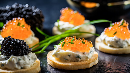 Food, hospitality and room service, starter appetisers with caviar as exquisite cuisine in hotel restaurant a la carte menu, culinary art and fine dining experience