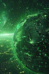 Obraz premium Green tech and icon for communication or data sharing on global dashboard and interface