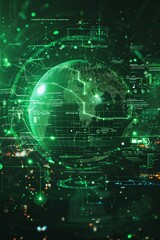 Green tech and icon for communication or data sharing on global dashboard and interface