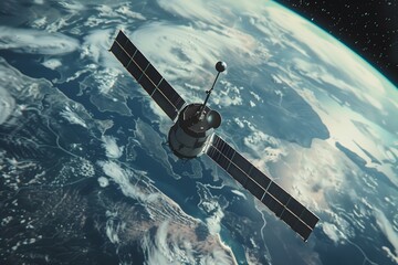 Obraz premium Space Satellite in Orbit Above Earth