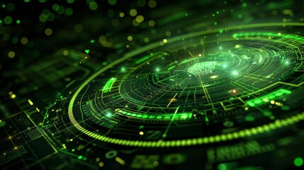 Green tech and icon for communication or data sharing on global dashboard and interface