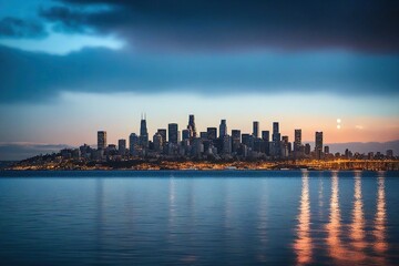 city skyline at sunset