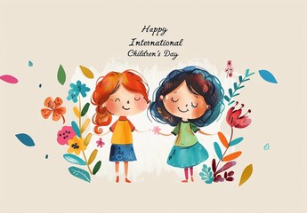Design vibrant and adorable visuals to celebrate International Children's Day with a "Happy International Children's Day" message.