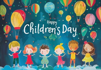 Design vibrant and adorable visuals to celebrate International Children's Day with a "Happy International Children's Day" message.