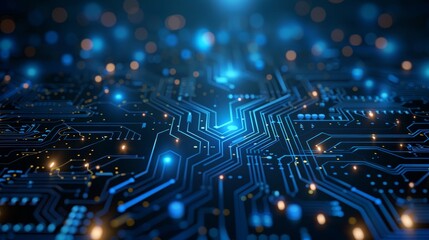 Fototapeta premium Abstract, AI and circuit board with futuristic technology for connectivity