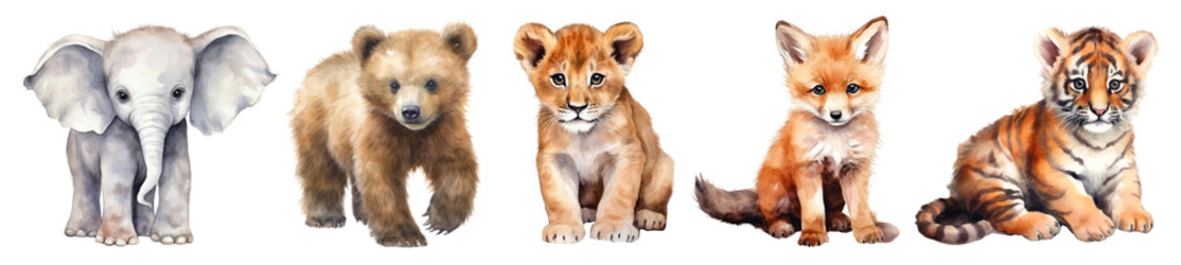 watercolor of baby wildlife set