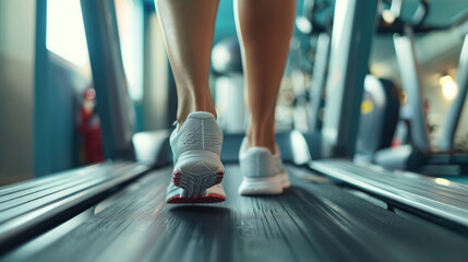 A woman Exercising on Treadmill and Stationary Bike for Cardio, close-up shoes