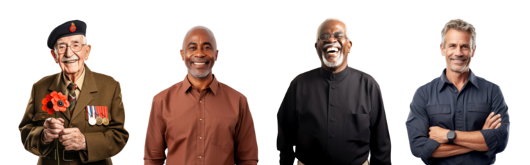 happy diverse old man set