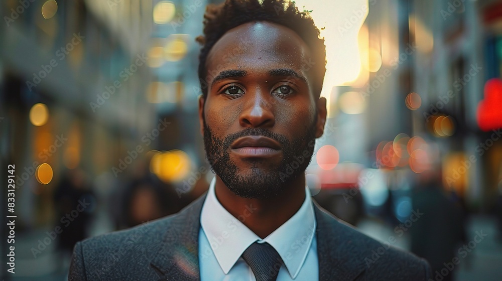 Poster young professional man portrait, his determined expression and purposeful demeanour reflecting his drive for success