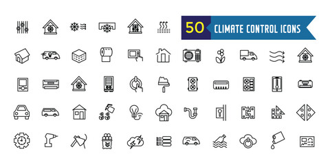 Climate control systems icons set. Outline set of climate control systems vector icons for ui design. Outline icon collection. Editable stroke.