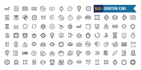 Duration icons set outline vector. Future past. Present time. Outline icon collection. Editable stroke.