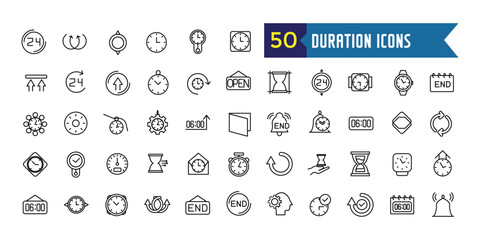 Duration icons set outline vector. Future past. Present time. Outline icon collection. Editable stroke.