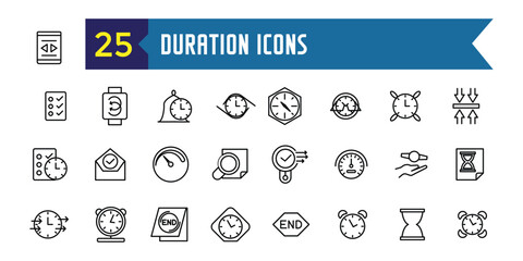 Duration icons set outline vector. Future past. Present time. Outline icon collection. Editable stroke.