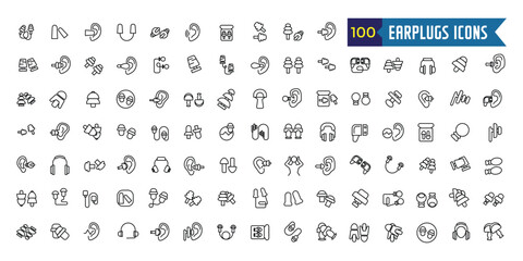 Earplugs icons set outline vector. Anti care device. Ear plug protection. Outline icon collection. Editable stroke.