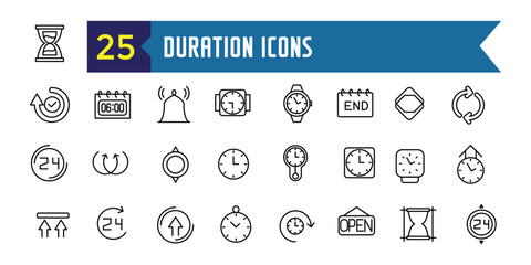 Duration icons set outline vector. Future past. Present time. Outline icon collection. Editable stroke.