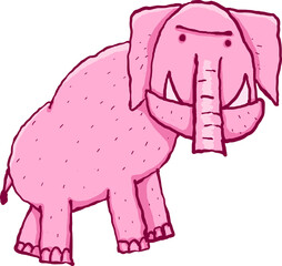 Pink elephant with a playful, quirky expression.