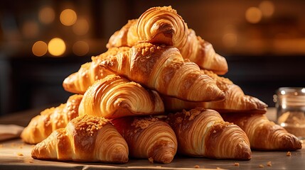 A stack of freshly baked croissants,