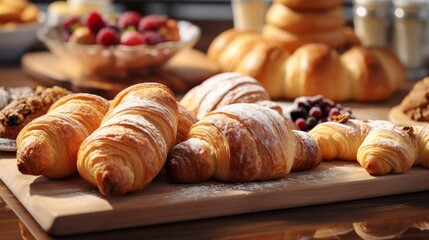 A variety of pastries including croissants and cookies,