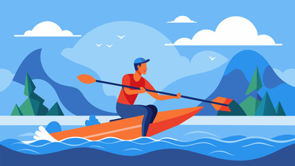 Push yourself to the limits as you row through a virtual lake that is home to strong and unpredictable winds testing your rowing skills and endurance.. Vector illustration