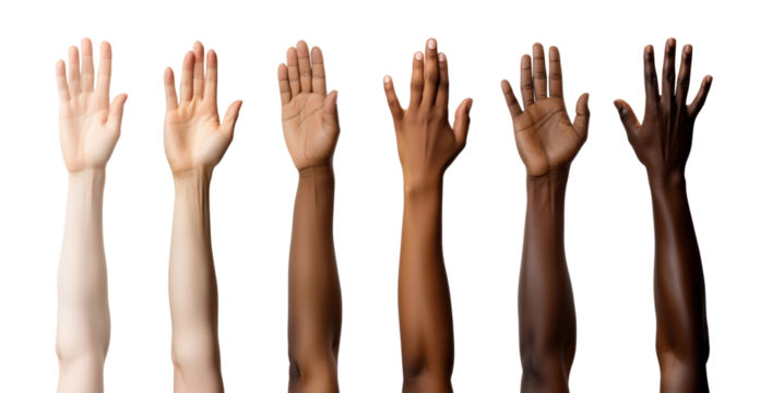 diverse raised hand gesture set