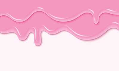 Naklejka premium Pink liquid substance border isolated on white background. Vector realistic illustration of melting ice cream, 3d color paint splash, sweet icing drops flowing down dessert cake, nail polish texture