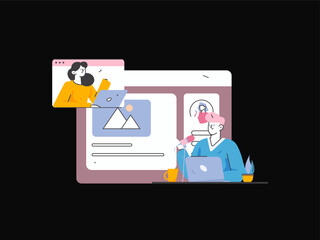 Flat vector illustration of business people operating work scene
