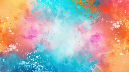 Fototapeta premium blue watercolor paint background design with colorful orange pink borders and bright center 