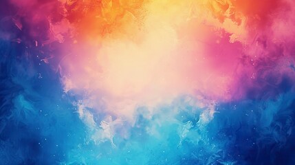 Naklejka premium blue watercolor paint background design with colorful orange pink borders and bright center 