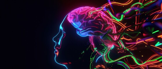 mental illness, featuring colorful neon visuals representing the complexity and diversity of human emotions and experiences against a black background, spark conversations and reduce stigma