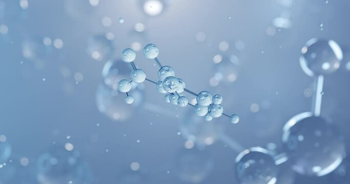 Phthalic acid, rotating 3D model of aromatic dicarboxylic acid, seamless looped video, molecular structure with selective focus