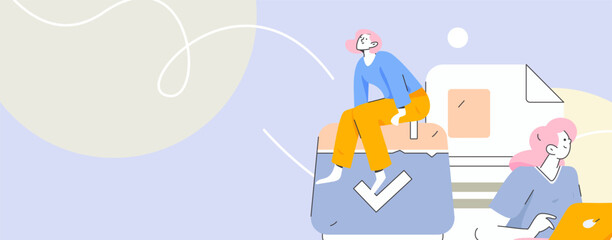 Flat vector illustration of business people operating work scene
