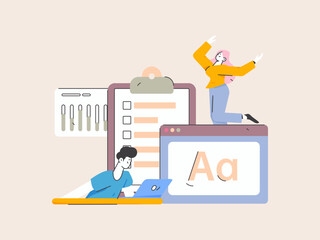 Flat vector illustration of business people operating work scene
