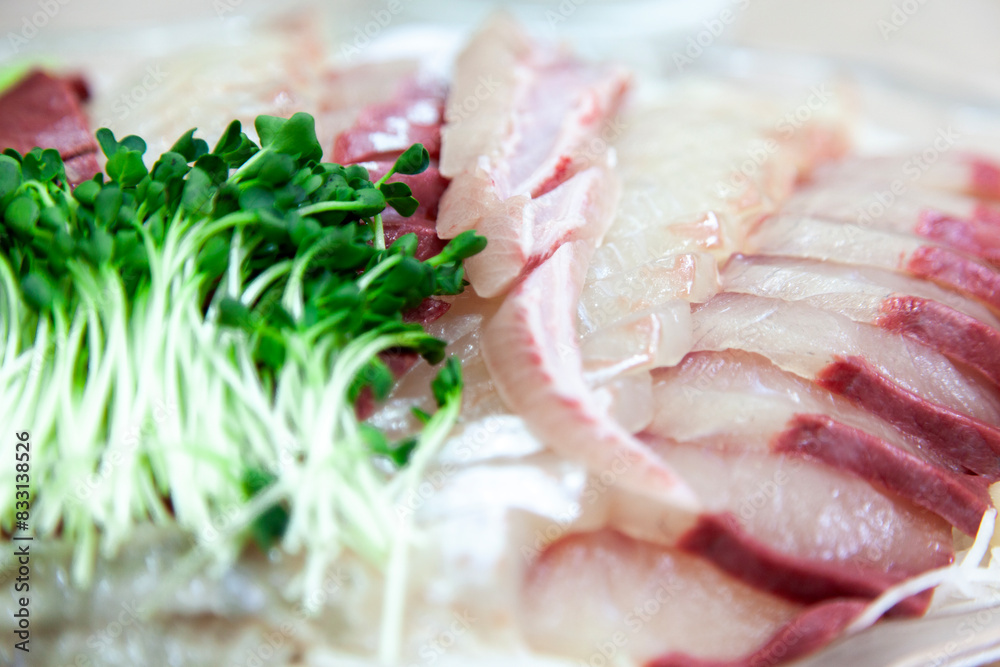 Wall mural view of the yellowtail sashimi on the plate