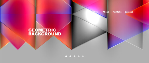 Metal triangles with colorful bright triangles. Geometric modern minimalist design template