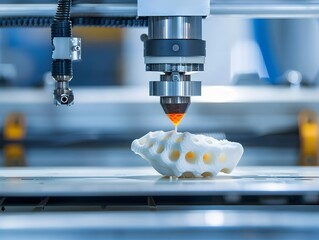 Illustration of Adoption of additive manufacturing (3D printing) and other advanced techniques to improve production processes. Ai Generate.