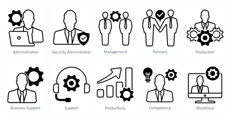 Fototapeta premium A set of 10 business and office icons as adminsitration, security administrator, management