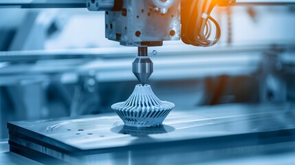 Illustration of Adoption of additive manufacturing (3D printing) and other advanced techniques to improve production processes. Ai Generate.