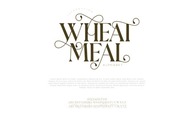 Wheatmeal premium luxury elegant alphabet letters and numbers. Vintage wedding typography classic serif font decorative vintage retro. creative vector illustration