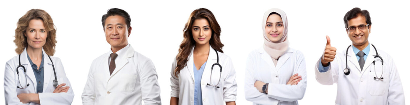 Diverse happy medical staff set