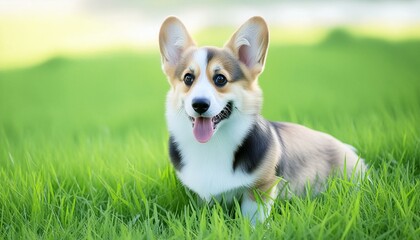 Adorable Summer Walks: Cute Welsh Corgi and Jack Russell Puppies in the Green Grass"