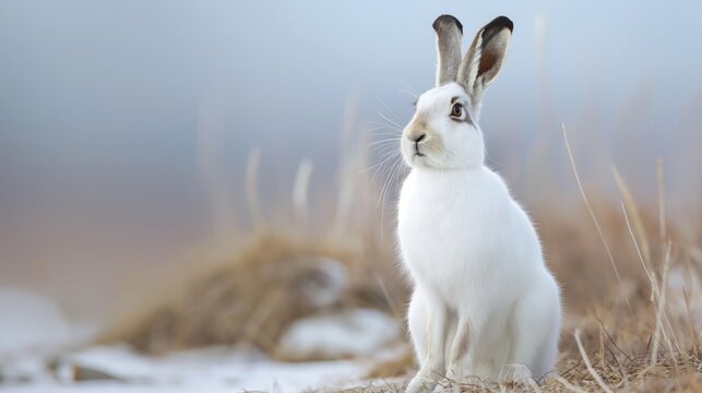 arctic hare in wildlife tundra biome